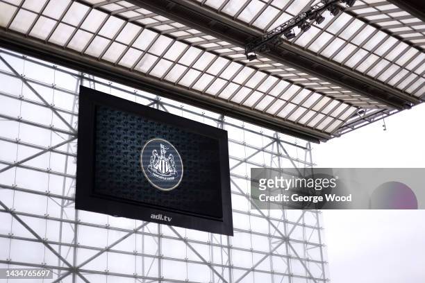 General view of the LED Screen, displaying the emblem of Newcastle United, on the inside of the stadium prior to kick off of the Premier League match...