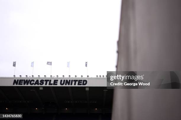 General view of a Newcastle United sign on the inside of the stadium prior to kick off of the Premier League match between Newcastle United and...