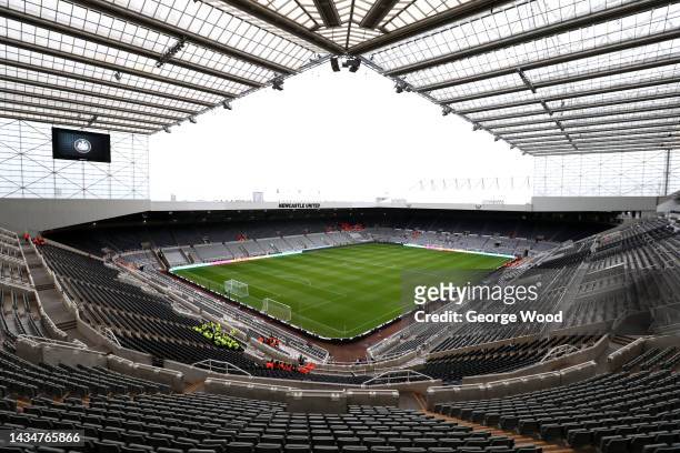 General view of the inside of the stadium prior to kick off of the Premier League match between Newcastle United and Everton FC at St. James Park on...