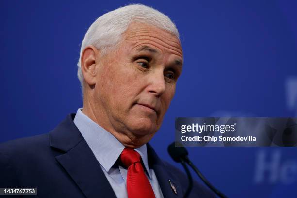 Former Vice President Mike Pence speaks during an event to promote his new book at the conservative Heritage Foundation think tank on October 19,...