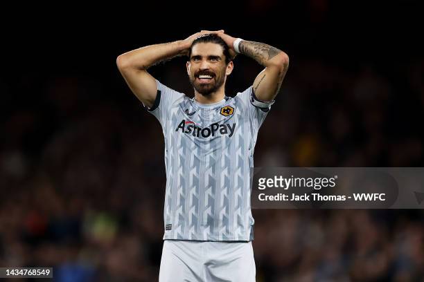 Ruben Neves of Wolverhampton Wanderers reacts after missing a chance during the Premier League match between Crystal Palace and Wolverhampton...