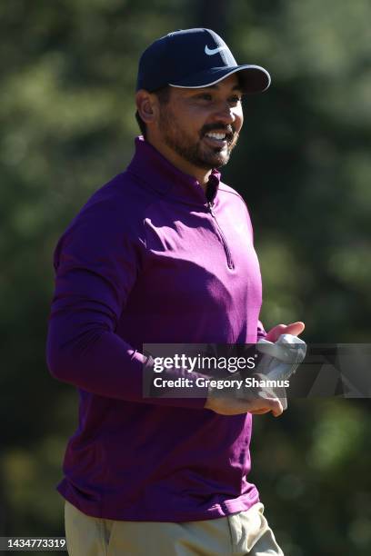 Jason Day of Australia during a pro am prior to the start of the CJ Cup at Congaree Golf Club on October 19, 2022 in Ridgeland, South Carolina.