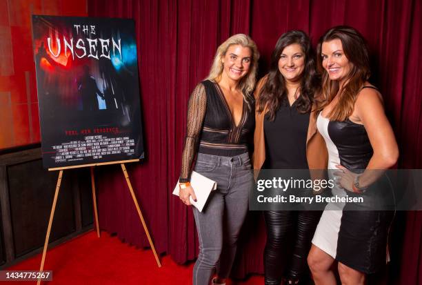 Sarah Wille, Jennifer Karum and Erin Tulley on the red carpet during the official wrap party of the film “The Unseen” at the Logan Square Theatre on...