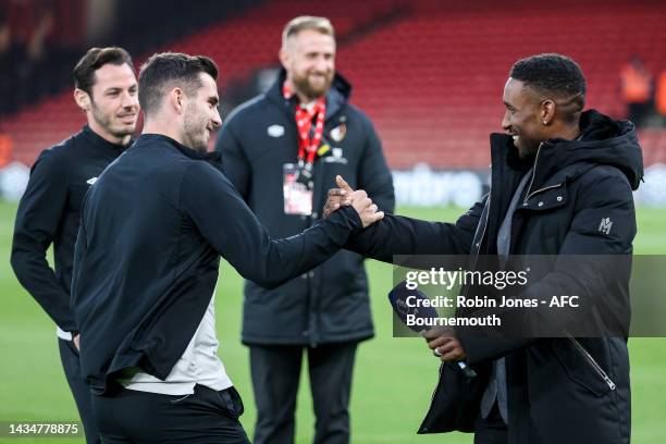 Jermain Defoe whose covering the game for Amazon Prime with his former team-mates Lewis Cook and Adam Smith before the Premier League match between...