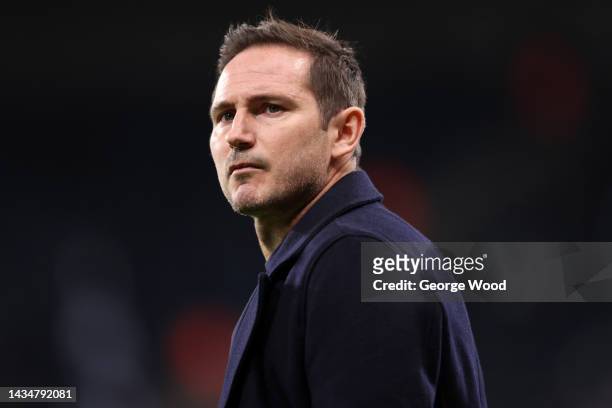 Frank Lampard, Manager of Everton, looks on prior to kick off of the Premier League match between Newcastle United and Everton FC at St. James Park...