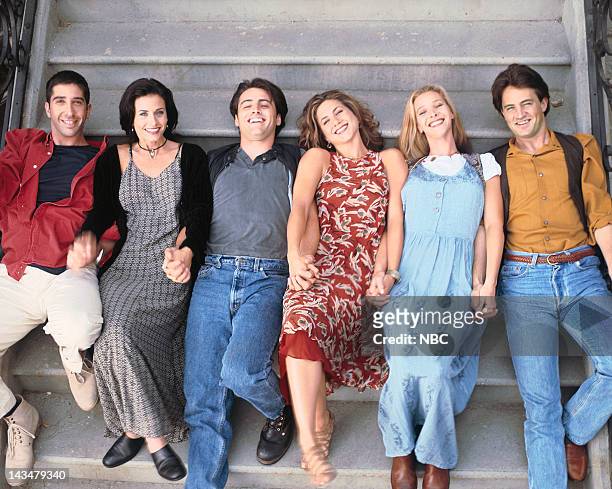 David Schwimmer as Ross Geller, Courteney Cox Arquette as Monica Geller, Matt LeBlanc as Joey Tribbiani, Jennifer Aniston as Rachel Green, Lisa...