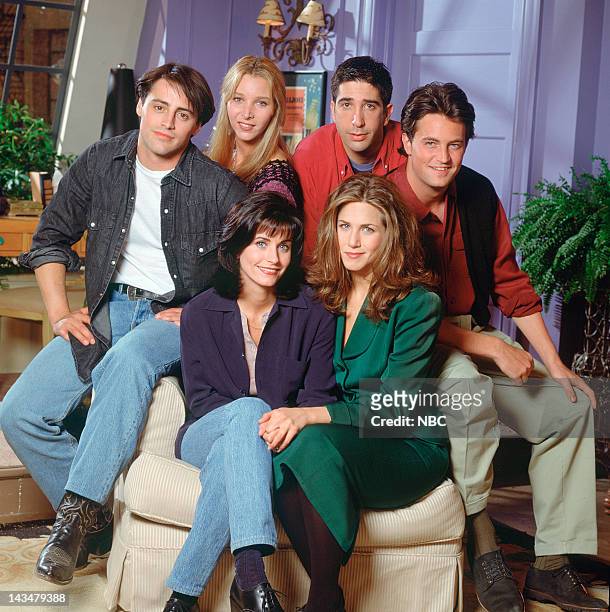 Actors clockwise from bottom left, Courteney Cox as 'Monica Geller', Matt LeBlanc as 'Joey Tribbiani', Lisa Kudrow as 'Phoebe Buffay', David...