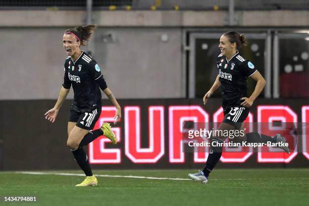 Barbara Bonansea of Juventus celebrates scoring their side's second goal during the UEFA Women's Champions League group C match between FC Zürich and...