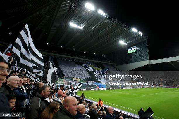 General view as fans of Newcastle United form a TIFO prior to kick off of the Premier League match between Newcastle United and Everton FC at St....