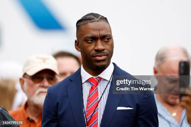 Robert Griffin III stands on the field prior to the game between the Texas Longhorns and the Iowa State Cyclones at Darrell K Royal-Texas Memorial...