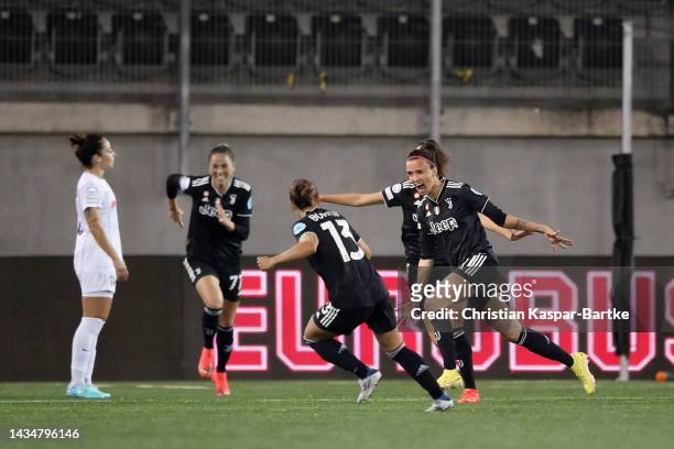 Barbara Bonansea of Juventus celebrates scoring their side's second goal during the UEFA Women's Champions League group C match between FC Zürich and...