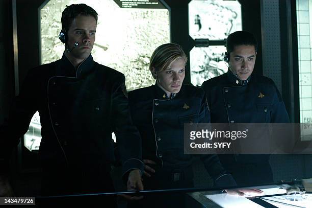 Channel -- "The Hand of God" Episode 10 -- Aired 1/3/05 -- Pictured: unknown cast member, Katee Sackhoff as Lt. Kara 'Starbuck' Thrace, Alessandro...