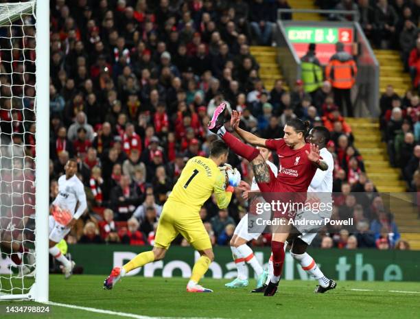 Darwin Nunez of Liverpool during the Premier League match between Liverpool FC and West Ham United at Anfield on October 19, 2022 in Liverpool,...