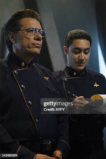 Channel -- "Kobol's Last Gleaming: Part 1 & 2" Episode 12 & 13 -- Aired 1/17/05 & 01/24/05 -- Pictured: Edward James Olmos as Admiral William Adama,...