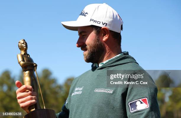 Cameron Young of the United States holds the Rookie of the Year Award tduring a pro-am prior to The CJ Cup at Congaree Golf Club on October 19, 2022...