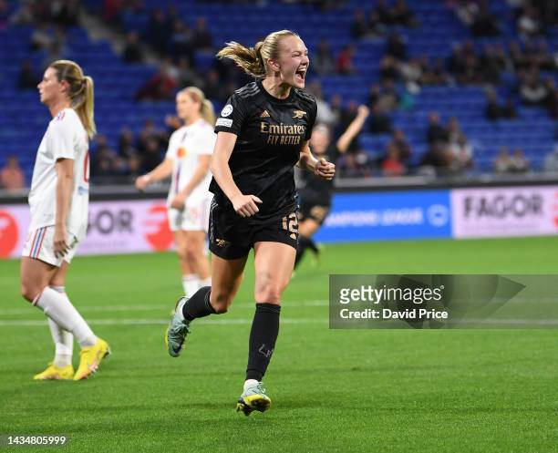 Frida Maanum celebrates scoring Arsenal's 2nd goal during the UEFA Women's Champions League Group C match between Olympique Lyon and Arsenal at...