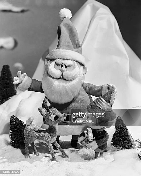 Aired 12/6/64 -- Pictured: Rudolph the Red-Nosed Reindeer, Santa Claus, elf