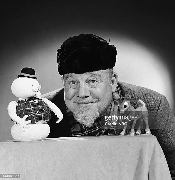 Aired 12/6/64 -- Pictured: Sam the Snowman, narrator Burl Ives, Rudolph the Red-Nosed Reindeer