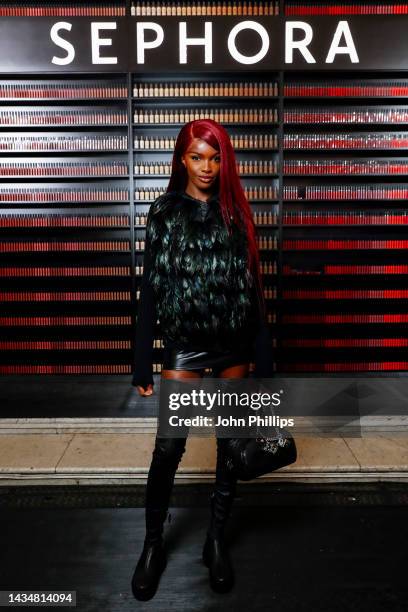 Leomie Anderson attends the Sephora UK launch event at One Marylebone on October 19, 2022 in London, England.