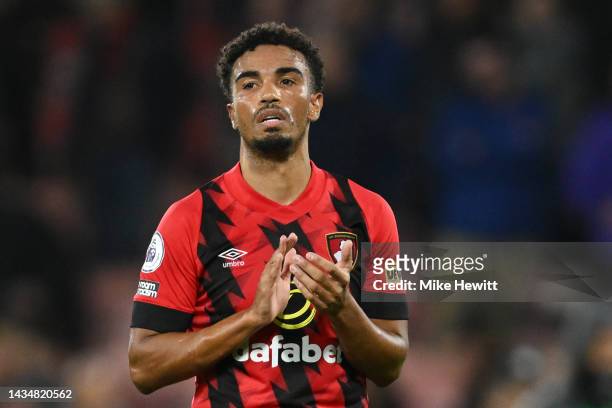 Junior Stanislas of AFC Bournemouth applauds their fans after the final whistle of the Premier League match between AFC Bournemouth and Southampton...