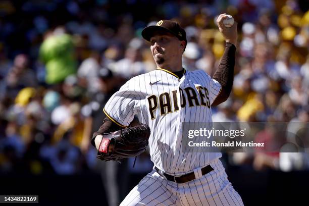 Blake Snell of the San Diego Padres pitches during the first inning against the Philadelphia Phillies in game two of the National League Championship...