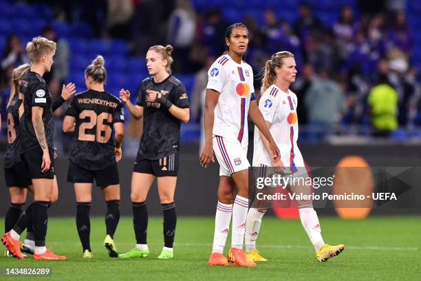 Wendie Renard of Olympique Lyonnais looks dejected following their side's defeat in the UEFA Women's Champions League group C match between Olympique...