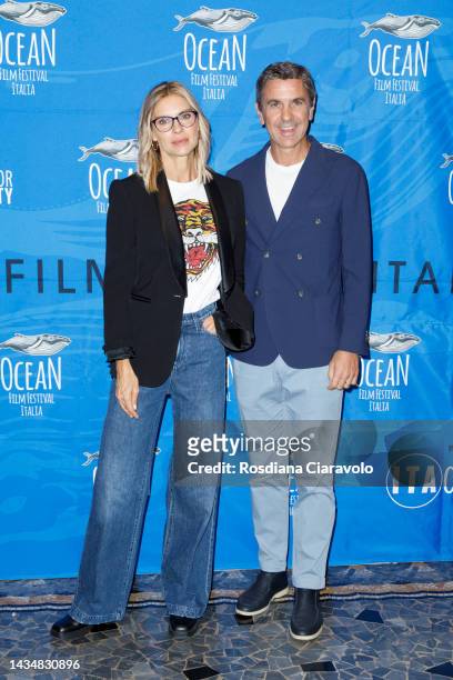 Martina Colombari and Billy Costacurta attend the photocall for the movie "Broken Breath" at The Space Cinema Odeon on October 19, 2022 in Milan,...