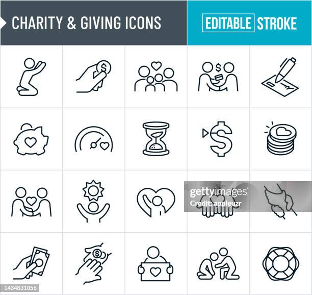 stockillustraties, clipart, cartoons en iconen met charity and giving thin line icons - editable stroke - beneficiary