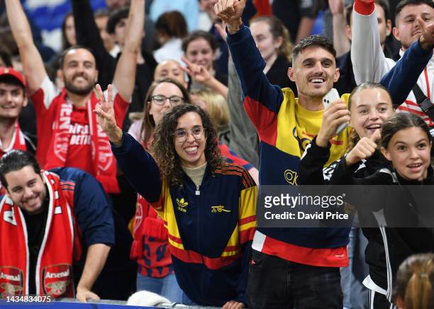 Arsenal fans after the UEFA Women's Champions League Group C match between Olympique Lyon and Arsenal at Groupama Stadium on October 19, 2022 in...