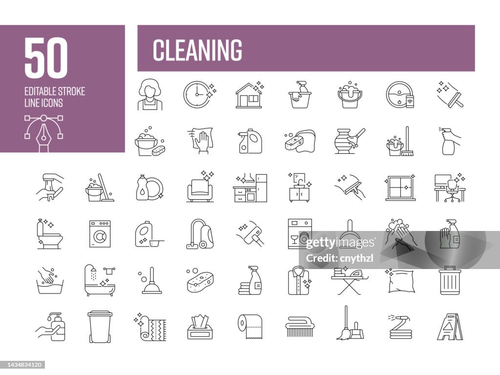 Cleaning Line Icons. Editable Stroke Vector Icons Collection.