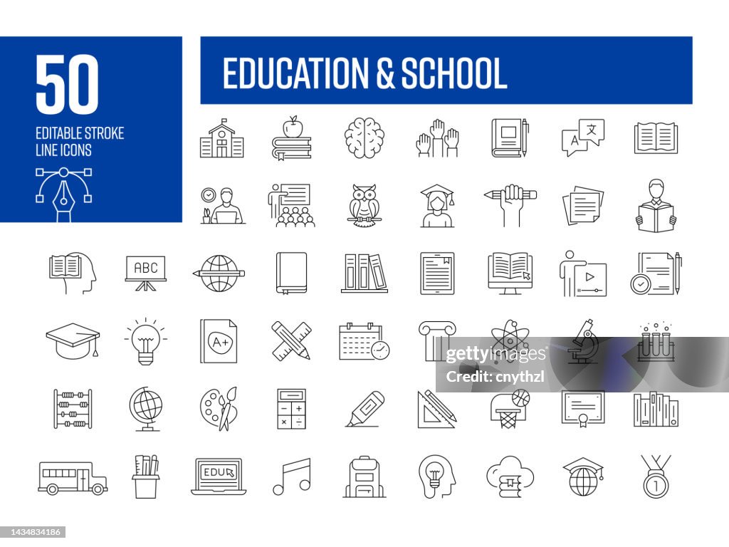 Education and School Line Icons. Editable Stroke Vector Icons Collection.