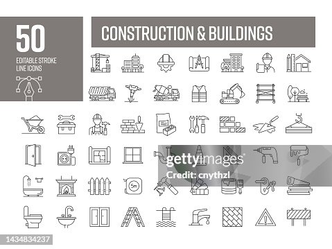 Construction Line Icons. Editable Stroke Vector Icons Collection. Construction Line Icons. Editable Stroke Vector Icons Collection.