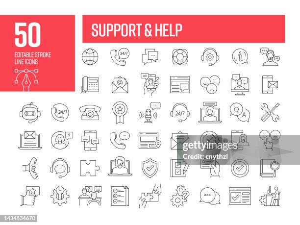 illustrations, cliparts, dessins animés et icônes de icônes de support et d’assistance. collection d’icônes vectorielles de contour modifiables. - illustration-au-trait-fin