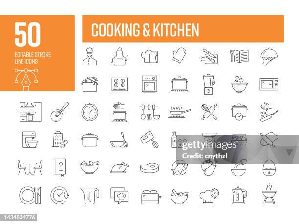 cooking line icons. editable stroke vector icons collection. - 食譜 幅插畫檔、美工圖案、卡通及圖標