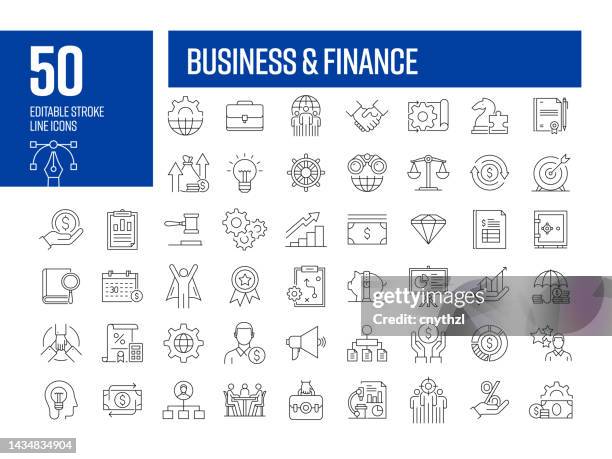 stockillustraties, clipart, cartoons en iconen met business and finance line icons. editable stroke vector icons collection. - business