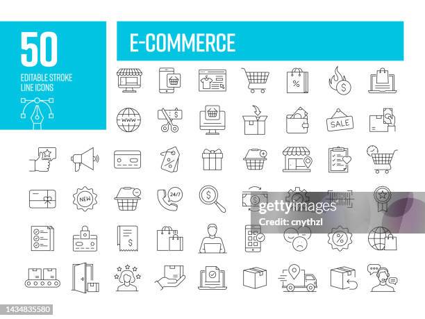 stockillustraties, clipart, cartoons en iconen met e-commerce line icons. editable stroke vector icons collection. - winkel