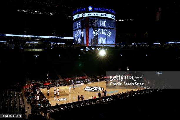 General view of the arena before the first half between the New Orleans Pelicans and the Brooklyn Nets at Barclays Center on October 19, 2022 in the...