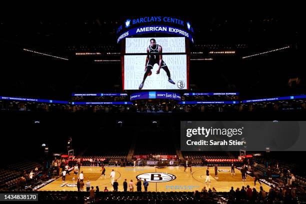 General view of the arena before the first half between the New Orleans Pelicans and the Brooklyn Nets at Barclays Center on October 19, 2022 in the...