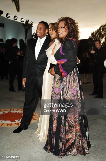 Kendu Isaacs, singer Mary J. Blige and tv host Oprah Winfrey attend the Vanity Fair party after the 81st Annual Academy Awards at Morton's in Los...