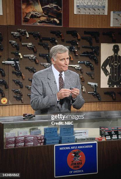 Episode 8 -- Air Date -- Pictured: Charlton Heston during "The NRA Loaner" skit on December 8, 1993