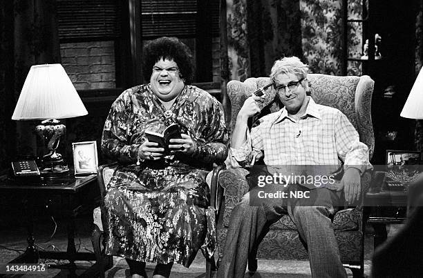 Episode 14 -- Air Date -- Pictured: Chris Farley as Beverly Gelfand, Adam Sandler as Hank Gelfand during the "Zagat's" skit on February 25, 1995