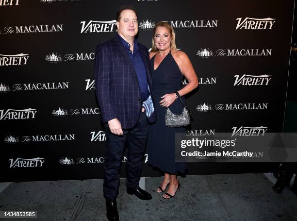 Brendan Fraser and Afton Smith attend Variety, The New York Party at American Bar on October 19, 2022 in New York City.