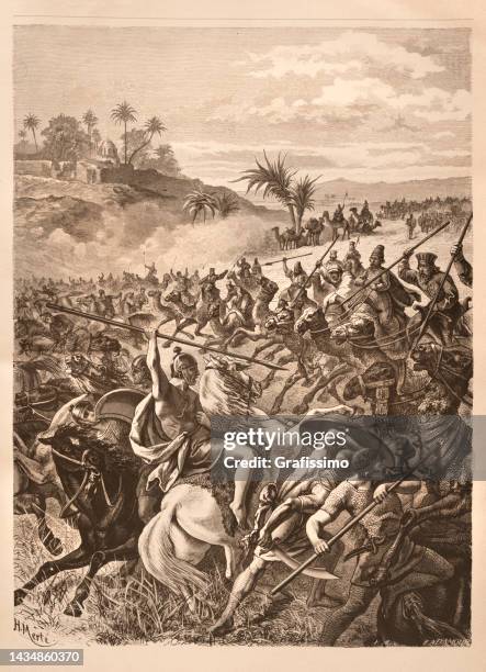 persian king cyrus with cavalry of camels at the battle of sardi 547 bc - sardis stock illustrations