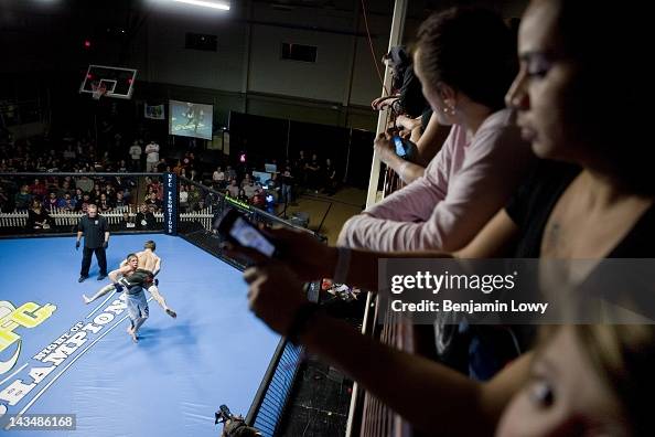 Spectating Fight Spectators of an Mixed Martial Arts cage match watch fighters battle ...