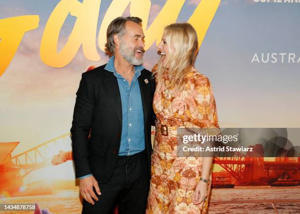 Murray Bartlett and Laura Brown attend the Tourism Australia 'Come and Say G'day' Global Launch Event on October 19, 2022 in New York City.