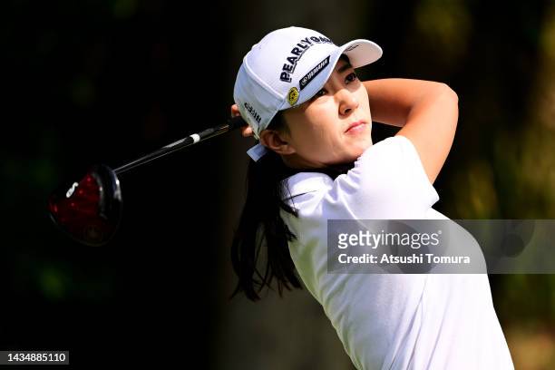 Chae-Young Yoon of South Korea plays her shot from the 16th tee during the first round of the Nobuta Group Masters GC Ladies at Masters Golf Club on...