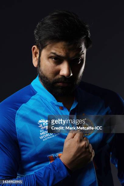 Rohit Sharma poses during the India ICC Men's T20 Cricket World Cup 2022 team headshots at The Gabba on October 18, 2022 in Brisbane, Australia.