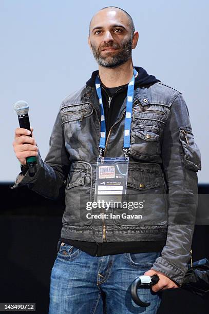 Reza Safinia speaks at the "Filly Brown" screening and Q&A during Sundance London at Cineworld 02 Arena on April 27, 2012 in London, England.