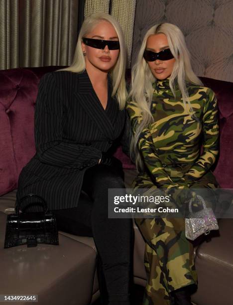 Olivia Pierson and Kim Kardashian attends the listening party for the release of Kenny "Babyface" Edmonds album "Girls Night Out" on October 19, 2022...