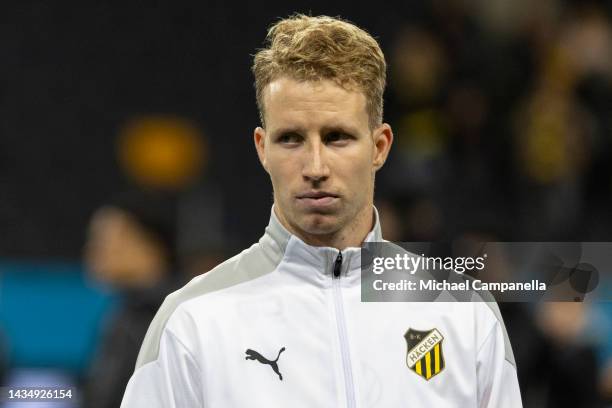 Hackens Samuel Gustafson during an Allsvenskan between AIK and BK Hacken at Friends arena on October 19, 2022 in Solna, Sweden.